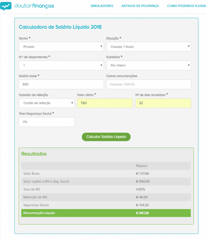 Calculadora do salário liquido