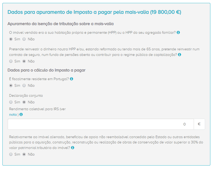 Dados para apuramento do imposto a pagar pela mais-valia