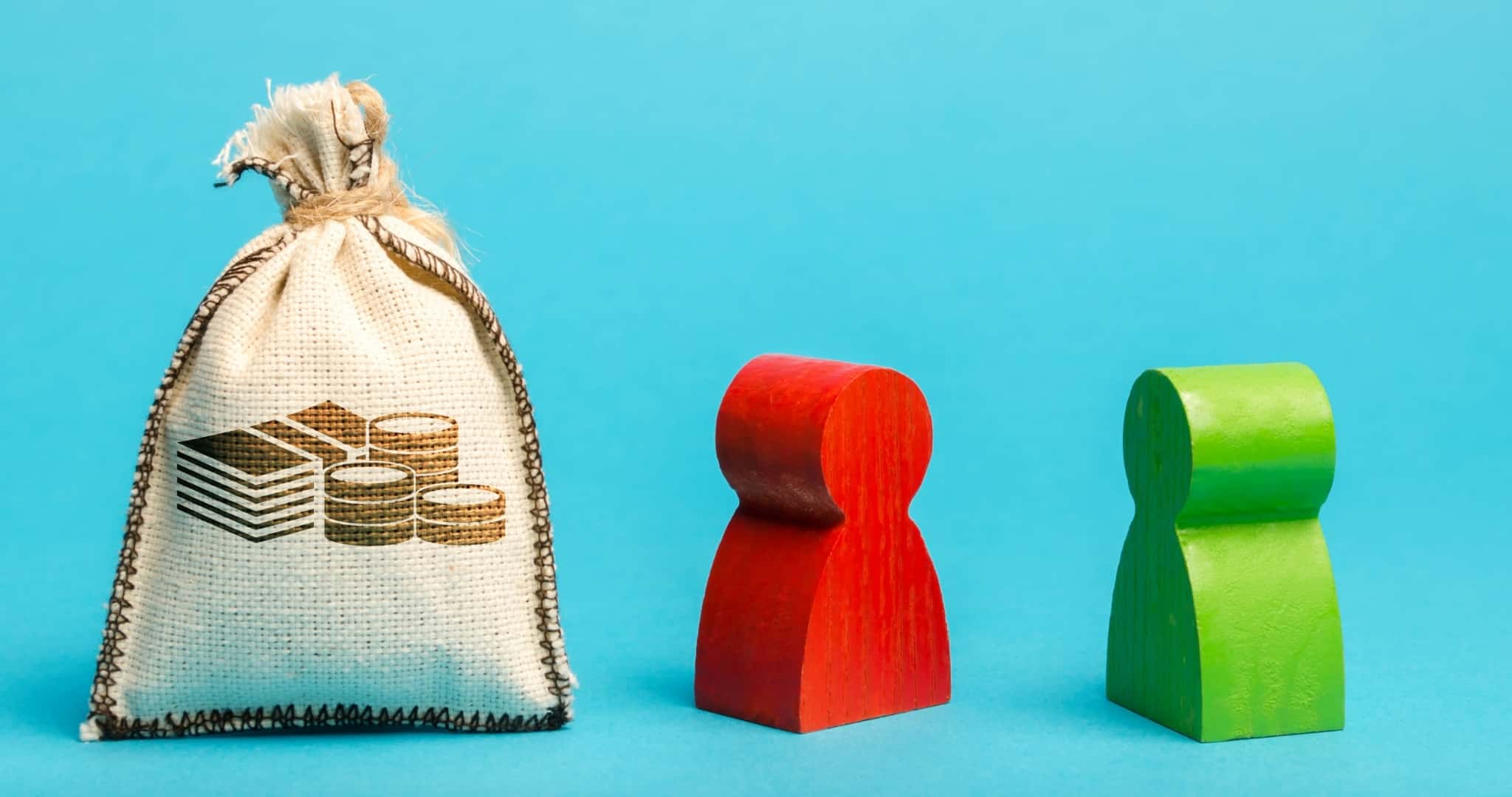 Bolsa com desenho de moedas e dois peões a simbolizar crédito para empresas