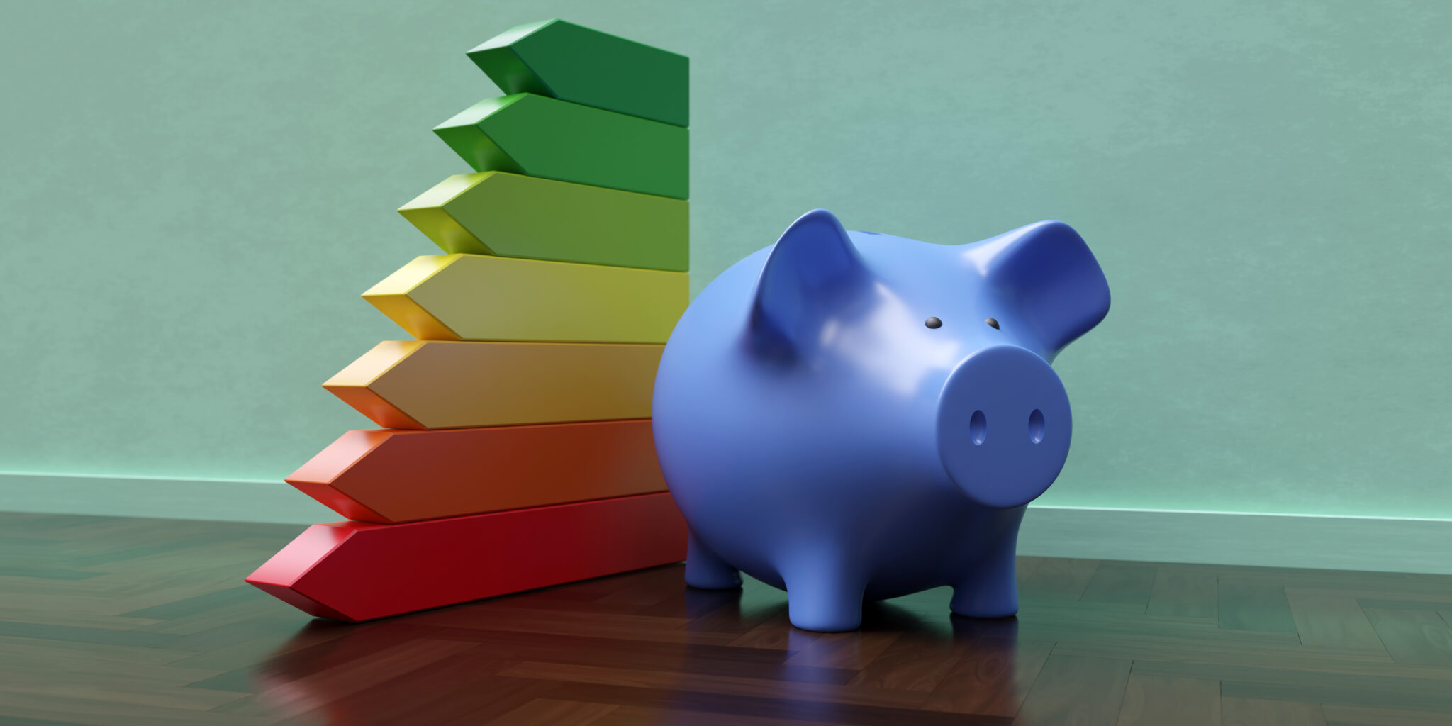 porquinho de mealheiro e tabela energética que ilustra como reduzir o consumo de energia em casa