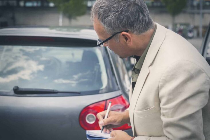 Homem a anotar matrícula de carro
