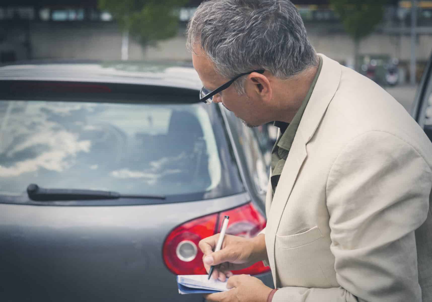 Homem a anotar matrícula de carro
