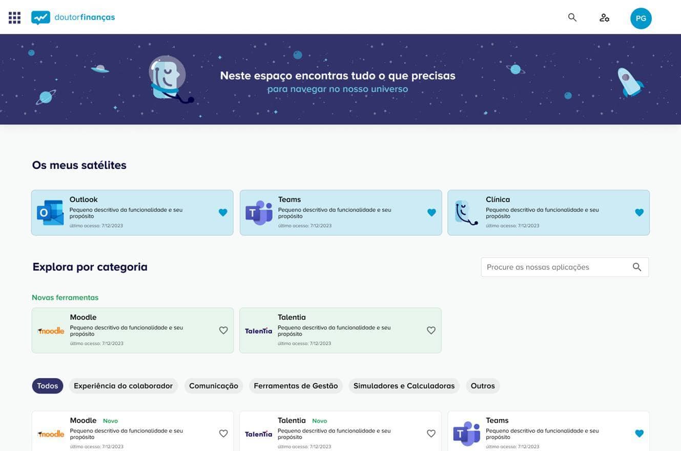 Print Screen do universo Doutor Finanças, onde constam todos os programas desenvolvidos pela equipa de tecnologia